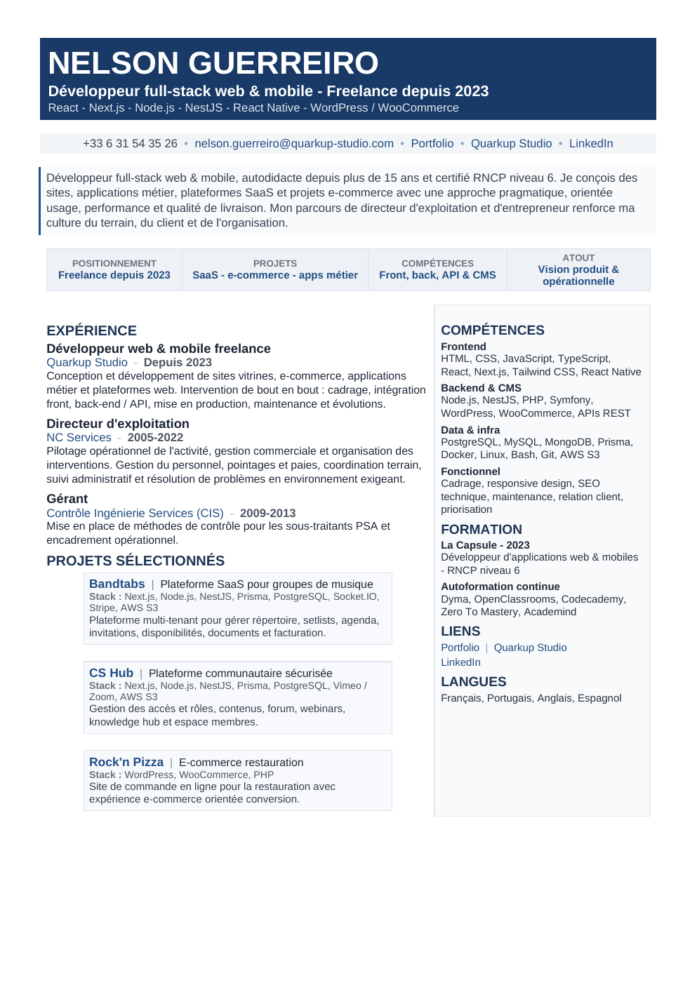 Aperçu du CV candidature spontanée