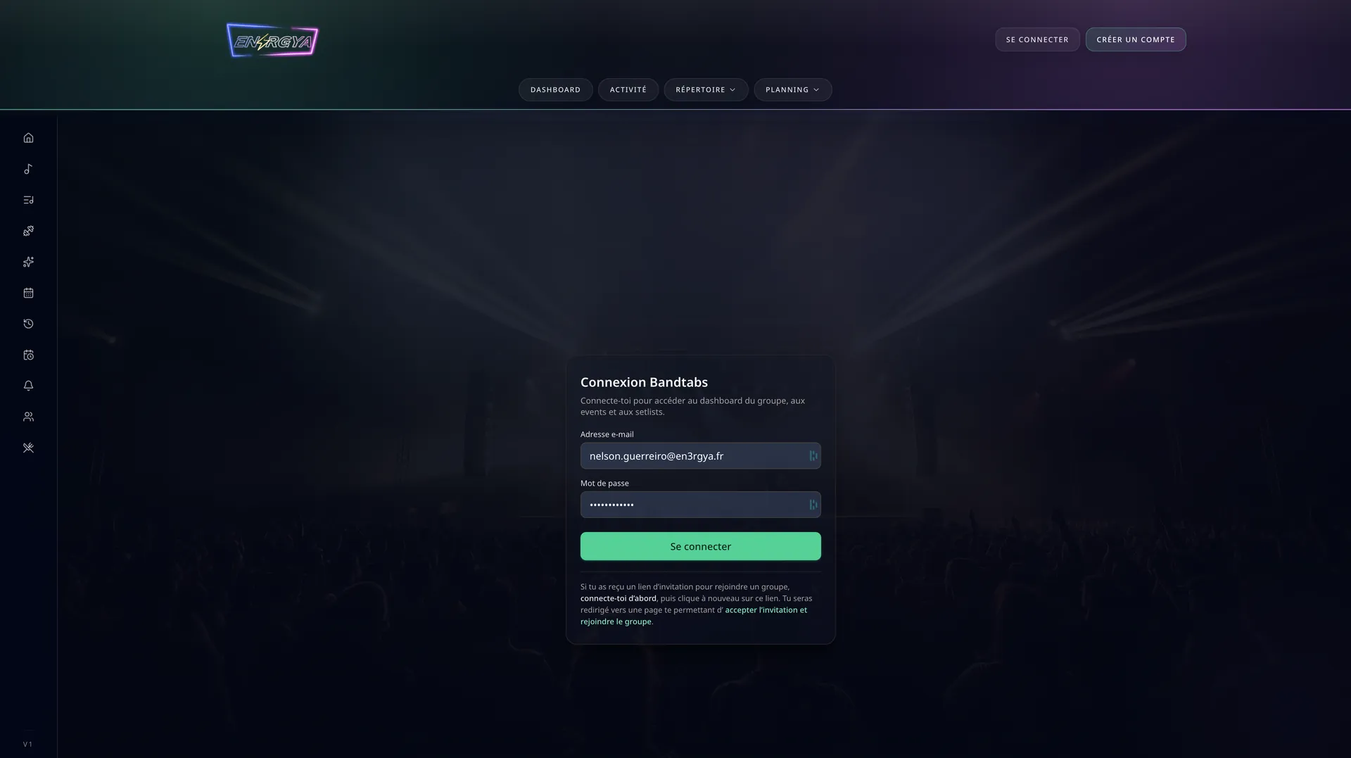 Bandtabs — Connexion sécurisée à l’espace du groupe