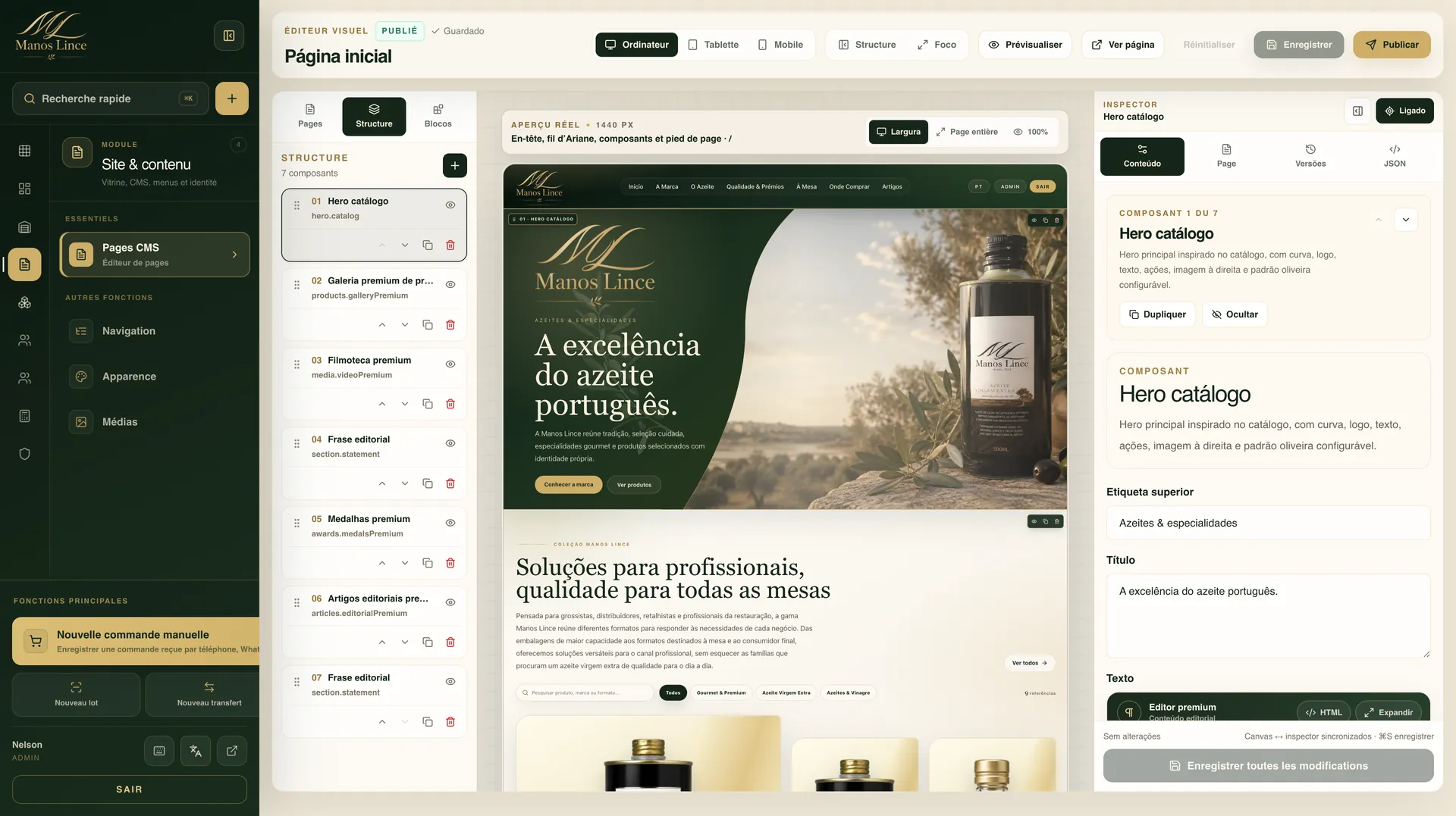 Manos Lince — Éditeur visuel des pages CMS
